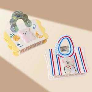 Cellulose Acetate Cute Cartoon Bag Shaped Hair Claw Clip Rhinestone Inlaid Bear Dog Pattern Hair Accessories For Women