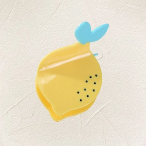 Chic acetate lemon hair claw clip in bright yellow with blue leaf for women's hair styling
