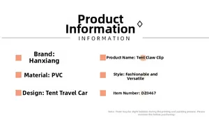 Detailed spec sheet for cartoon tent and RV shaped hair claw made of durable PVC material