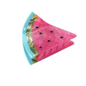 Watermelon fruit acetate claw clip with vibrant pink texture and green rind detail