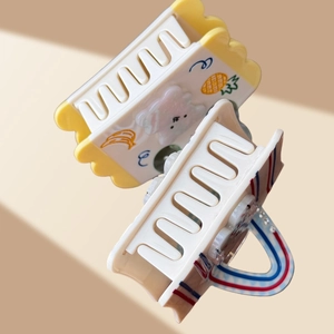 Cute cartoon bear acetate hair claw clip with bread shape design and striped patterns