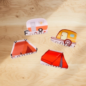 Creative Cartoon Camping Theme Acetate Hair Claw Clips RV Caravan Tent Shaped Shark Hair Clips Outdoor Hair Accessories