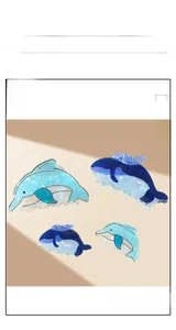 Detail of blue and pearlescent dolphin hair claws in various sizes and ocean colors
