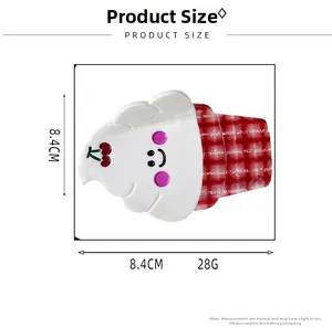 Detail showing the 8.4cm dimensions of a plaid ice cream shaped acetate hair claw clip