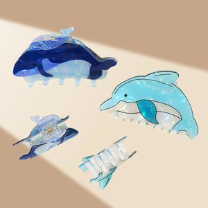 Cute blue dolphin hair claw clip with pearlescent finish for women beach hair styling