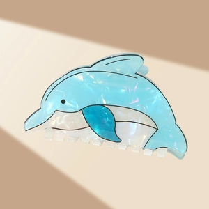 Cute blue dolphin hair claw clip made of marble texture acetate for seaside beach vacation
