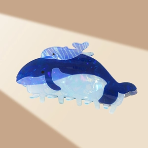Blue marble dolphin hair claw clip with nautical design for women beach vacation accessory