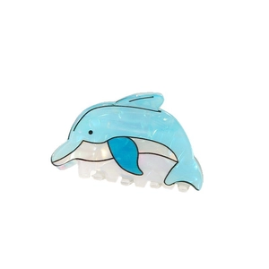 Cute blue and white dolphin hair claw clip with glossy finish for summer beach style