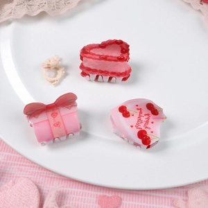 Dolce Pinza per Capelli a Forma di Cuore di Torta di Ciliegie Rosa per Donna PVC Fatto a Mano Simpatico Fermaglio per Squalo Regalo di Compleanno Accessorio