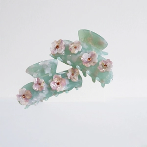 Lot de pinces à cheveux en marbre vert avec fleurs en cristal rose pour cheveux fins