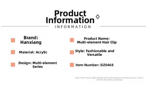 Detailed product specification table for acrylic claw clips with item code and material info
