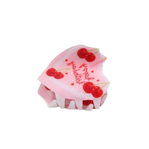 Molla per capelli a cuore in acrilico rosa con motivo a ciliegia e scritta artistica