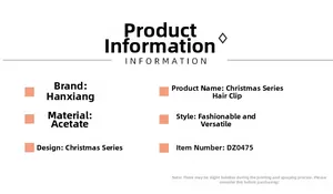 Detailed specifications of acetate Christmas hair claw clip with model number DZ0475