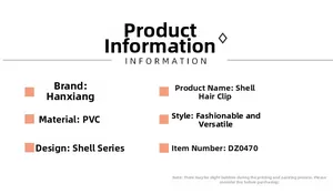 Specifications of PVC shell hair claw clip detailing material and style information