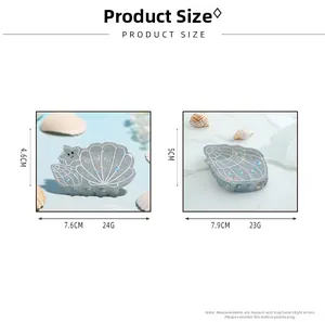 Detailed size and weight specs for shell and conch shaped hair claws in blue