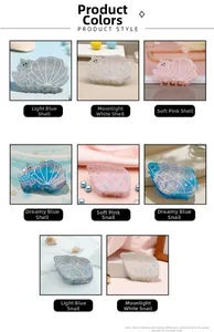 Detailed grid showing seashell and conch hair claws in pastel colors with pearl accents