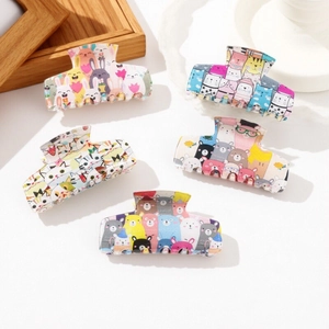 Cute Cartoon Animal Print Hair Claw Clip PVC Large Rectangle Shark Clip For Women Girls Sweet Cat Bear Rabbit Hair Accessories