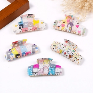 Set of 5 cute cartoon animal hair claws featuring cats and bears on white background