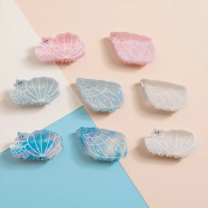 Ocean Series Shell Conch Hair Claw Clip Dreamy Shimmer PVC Rhinestone Shark Clip Sweet Hair Accessories For Women Daily Decoration
