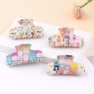 Set of four cute cartoon animal resin hair claws with cats and rabbits patterns