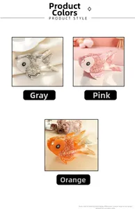 Detailed view of goldfish-shaped hair clips in grey, pink, and orange acetate material