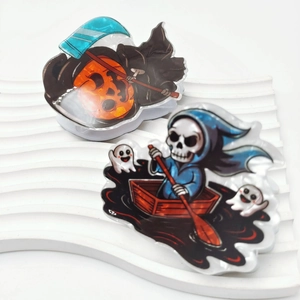 Cartoon Halloween hair clip with pumpkin reaper and ghost skeleton on white stand