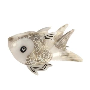 Elegant acetate goldfish hair claw clip with pearlized white and grey fish scale patterns