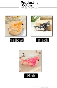 Détails des pinces à cheveux en acétate en forme de poisson en jaune, noir et rose
