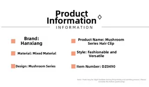 Detailed product specifications for the DZ0490 mushroom hair claw clip hair accessory