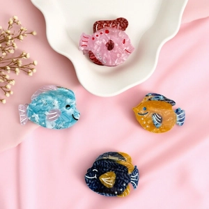 Pince à Cheveux Poisson Tropical en Acétate Mignonne pour Femmes Filles Motif Marbre Forme Animale Antidérapante Strass