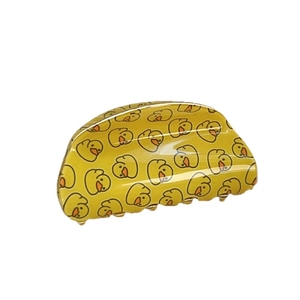 Pince à cheveux jaune avec motifs de canards mignons, design demi-cercle pour femmes