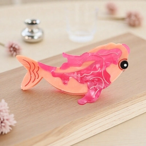 Pince à cheveux mignonne en forme de carpe koi en acétate marbré rose et orange pour femme
