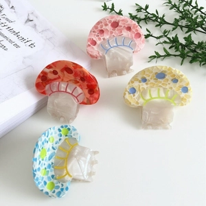 Chic mushroom hair claw clips set in colorful polka dot and floral acetate patterns