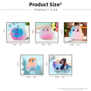 Size chart showing dimensions for gradient ghost and pumpkin Halloween hair claw clips