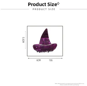 Vue détaillée de la pince à cheveux chapeau de sorcière violette avec strass