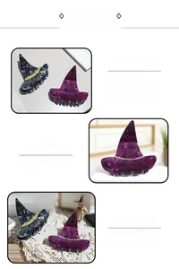 Détail de la pince à cheveux chapeau de sorcière sertie de cristaux et texture marbre