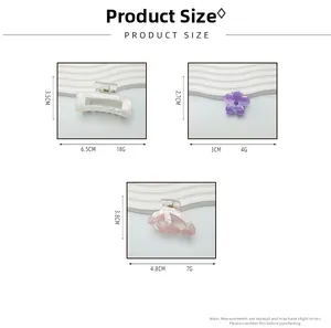 Size chart showing dimensions for floral and geometric pearlescent hair claw clips