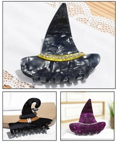 Détails des pinces à cheveux chapeau de sorcière d'Halloween avec texture marbre et strass