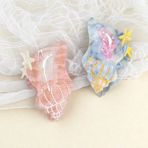 Large Acetate Conch Hair Claw For Women Sweet Shell Shape Hair Clip With Starfish Elegant Summer Beach Accessory Handmade Marble Texture Shark Clip