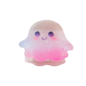 Cute Halloween ghost hair claw clip with pink glitter gradient and cartoon facial expression