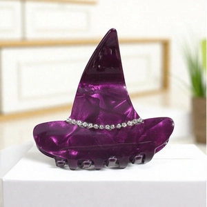 Pince à cheveux chapeau de sorcière Halloween avec texture marbrée violette et strass