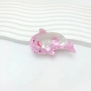 Pinza per capelli a forma di delfino rosa e bianco con trama marmorizzata fine