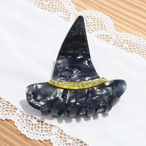 Pince à cheveux chapeau de sorcière d'Halloween avec strass et texture marbre