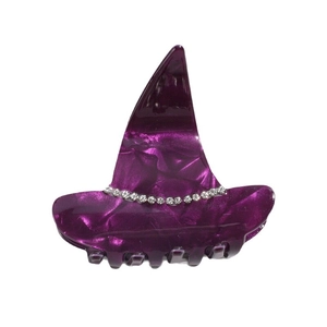 Pince à cheveux chapeau de sorcière violette avec strass et texture marbrée pour Halloween