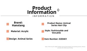 Detailed information card for acrylic hair claw clip showing material and style specs