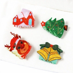Cartoon Rentier Weihnachtsbaum Haarkralle Clips Süßes Schneehaus Glocke Acryl Haarklammer Festliche Party Haar Accessoires Für Damen