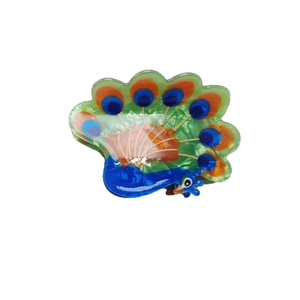 Peacock acrylic hair claw clip with colorful feather pattern for elegant women hairstyles