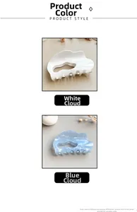 Detail showing white mother-of-pearl and light blue marble cloud hair clips set