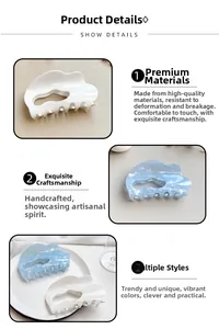 Detail showing high-quality acetate hair claw clips with smooth marble textures