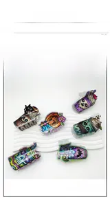 Detailed set of 6 acrylic Halloween hair clips with holographic finish and festive patterns